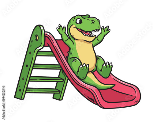 Dino slides down the slide