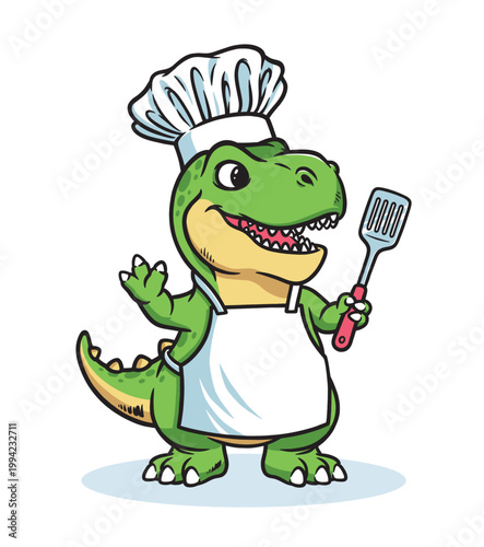 Dino the chef is holding a spatula
