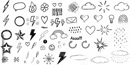 Collection of hand drawn doodle illustrations featuring various shapes and symbols