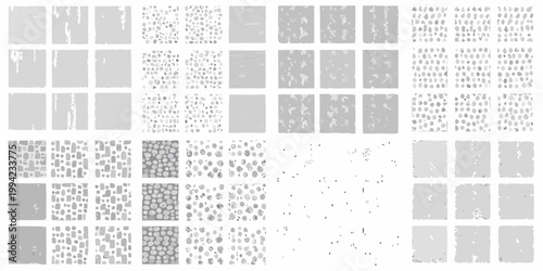 Abstract grid of grayscale textures resembling digital noise patterns