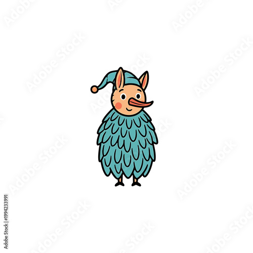 Cute whimsical fantasy creature wearing a blue nightcap illustration