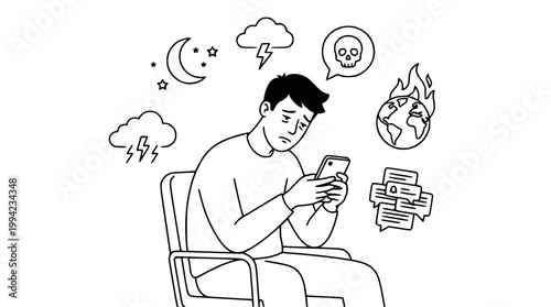Sad man feeling depressed while checking his mobile phone screen