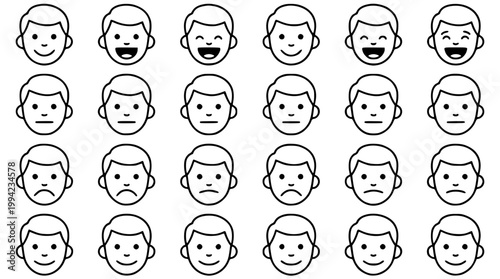 Collection of simple illustrated human face emotion icons in vector graphic