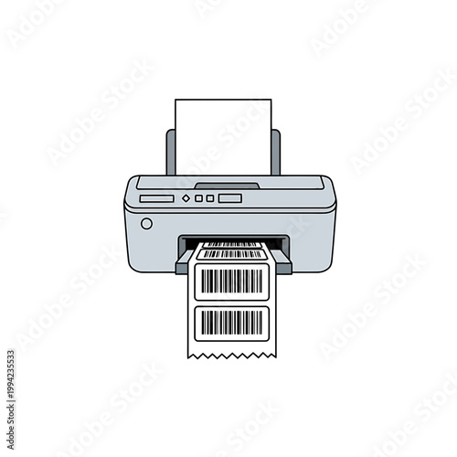 Barcode label printer vector illustration for shipping and logistics