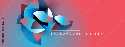 Abstract geometric shapes blend vibrant blues, reds, pinks. Gradient background creates dynamic visual effect. Text reads background design.
