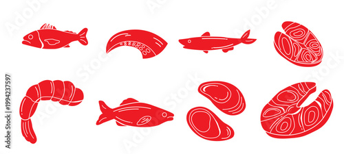 Seafood Meat Cuts Fish Shrimp Protein Food Illustration