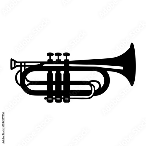 slide trumpet silhouette icon illustration for music instrument brass performance and classical design