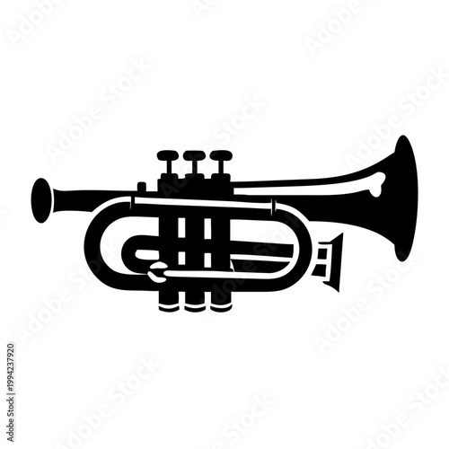 slide trumpet silhouette icon illustration for music instrument brass performance and classical design