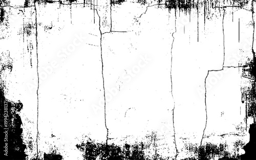 Grunge background black and white. Texture of chips, cracks, scratches, scuffs, dust, dirt .Vector pattern of cracks, chips, scuffs. Abstract vintage surface