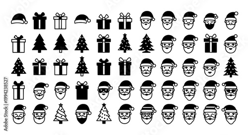 Pirate character icons set with hats beards and wrapped gifts, simple vector style for playful design and stickers