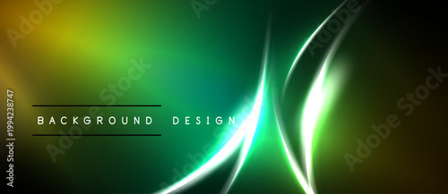 Abstract neon lines, vibrant green yellow gradient. Modern design element for digital backgrounds, presentations. Smooth curves create dynamic visual effect.