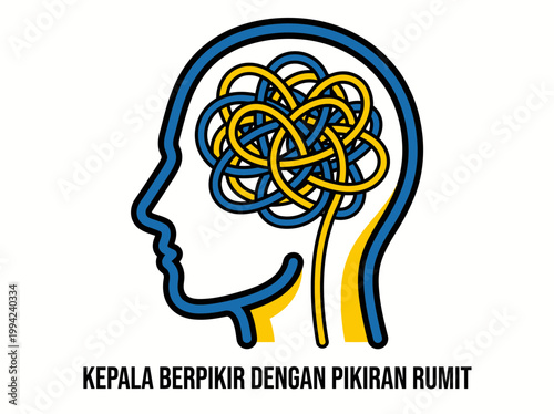 A profile view of a human head with a complex knot in the brain.