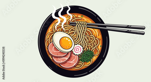 Japanese Ramen Noodle Soup Bowl Vector Illustration