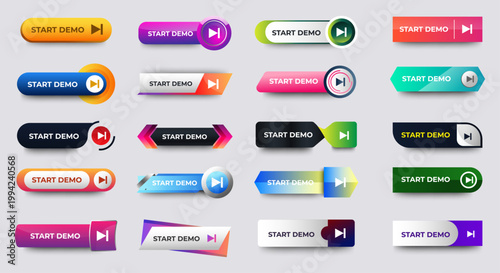 Set of Start DEMO icons button design. Colorful start demo button pack for website, ads, UI, and project. vector