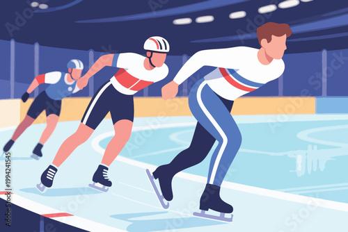 Illustration Of A Group Of Professional Ice Skates Competing On An Ice Track Vector Design Template