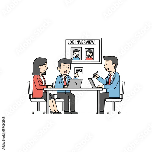 HR team interviewing job candidate in office vector illustration
