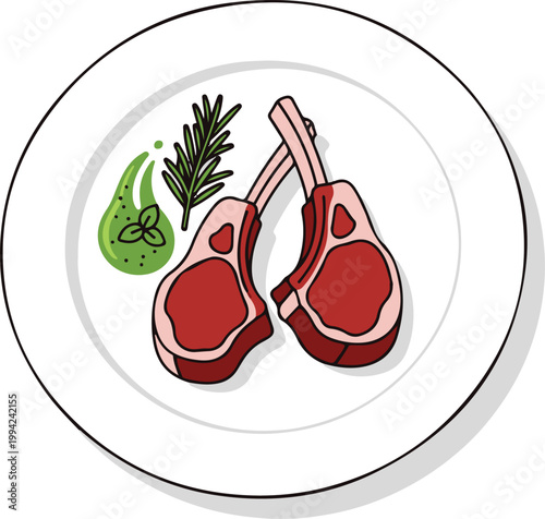 Delicious lamb chops served with herbs on a plate indoors
