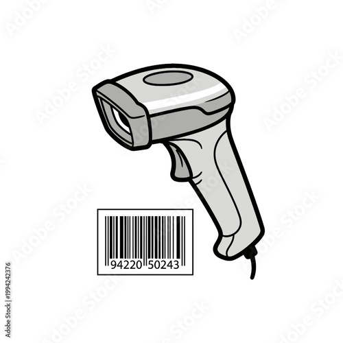 Handheld barcode scanner illustration with universal product code