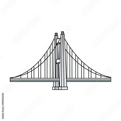 Modern suspension bridge vector illustration isolated on white background