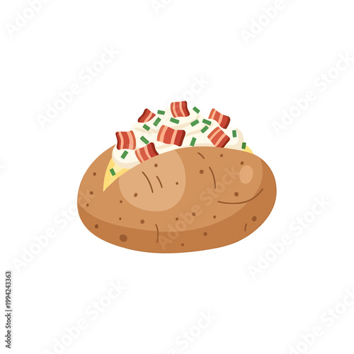 Baked potato vector illustration with sour cream bacon and chives