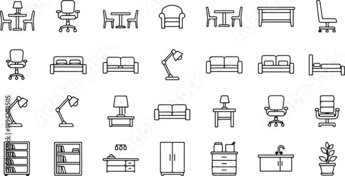 Furniture icons set for interior design and decoration