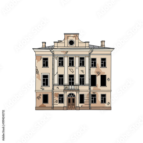 Old abandoned historic mansion vector illustration