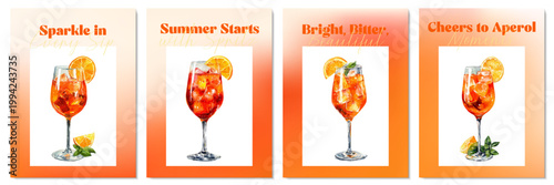 Refreshing summer beverage illustration showcasing iconic orange drink with geometric elements, fireworks, and Amalfi-inspired mosaic art for celebrations.