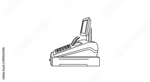 Line Art Illustration of a Modern Cash Register