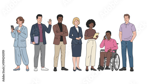 Diverse group of professionals standing together representing inclusivity and teamwork in the modern workplace