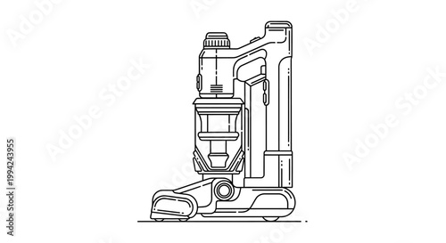 Line Art Illustration of a Modern Cordless Stick Vacuum Cleaner