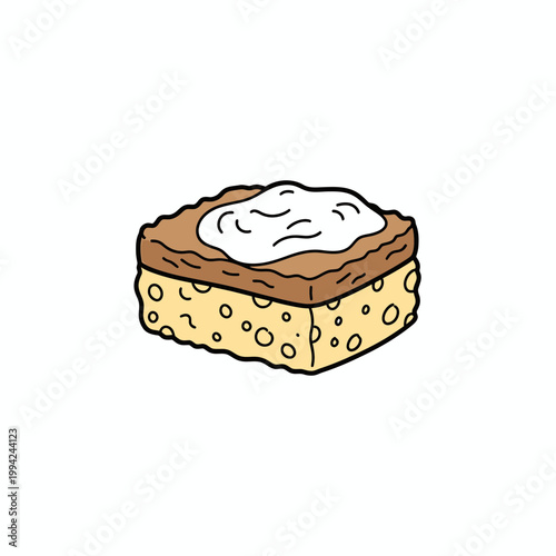 Vector illustration of a layered cake slice with cream topping