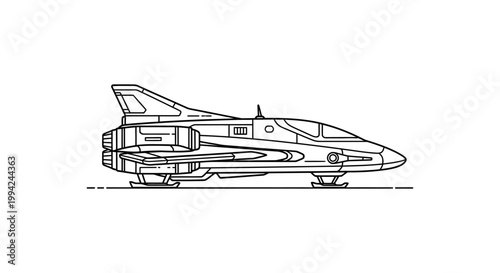 Minimalist Line Art Vector Illustration of a Futuristic Sci-Fi Spacecraft