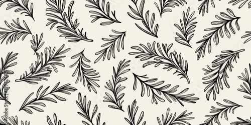 Delicate rosemary branch pattern on a neutral beige background
