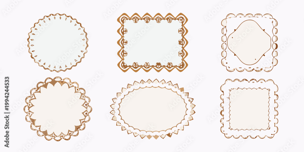 Obraz premium Six ornate light beige frames with decorative borders on a white background