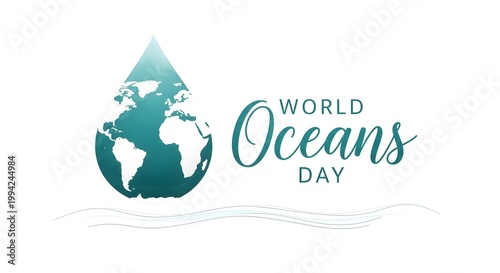 World oceans day illustration a globe shaped water drop for conservation