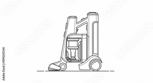 Technical Line Drawing of a Modern Upright Vacuum Cleaner