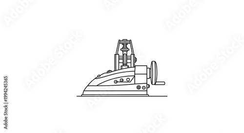 Vintage Industrial Ironing Press Machine Line Art