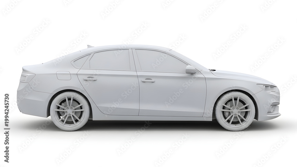 Fototapeta premium A sleek silver car with shiny wheels is parked on a clean surface