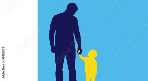Father and child holding hands, silhouette illustration.