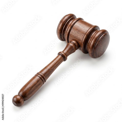 Wooden judge gavel isolated on pure white background law concept