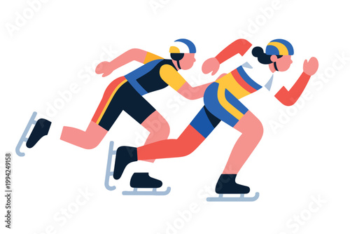 Illustration Of Two Ice Skaters In A Ready-To-Sport Position Against A White Background Vector Design Template