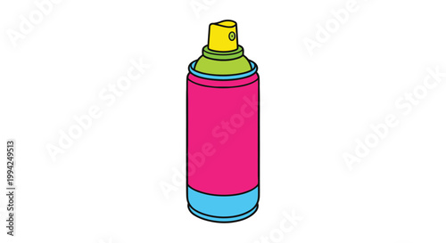 Colorful cartoon illustration of a spray paint can with a yellow nozzle