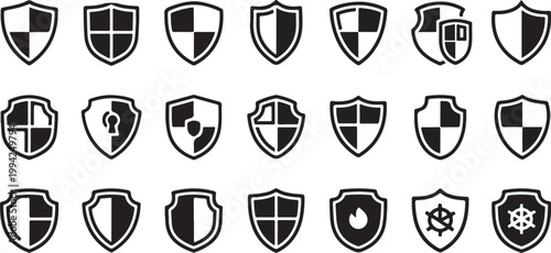 Collection of various shield logos and icons
