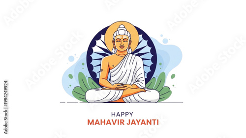 Buddha sits cross-legged in meditation outdoors under blue skies