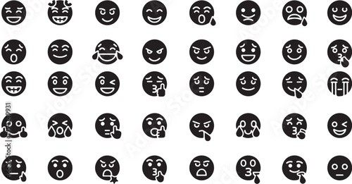 Emoticon faces with various expressions and emotions icons