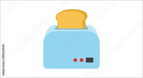 A light blue toaster with a single slice of golden brown toast popping up