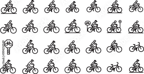 Cycling icons set with various rider poses shown