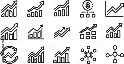 Business Growth Chart Icons and Graphs Symbols