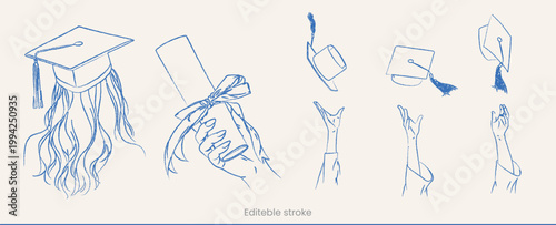 Obraz na płótnie hand throwing graduation cap, hand holding graduation diploma, woman with graduation hat