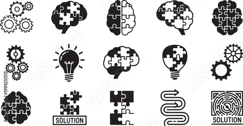 Creative problem solving concept with puzzle pieces icons